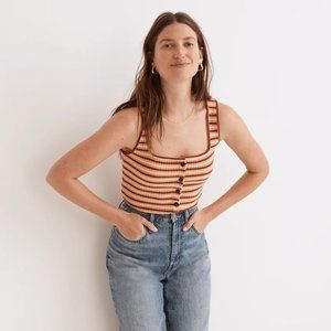 Madewell (Re)sourced Ribbed Button-Front Crop Tank in Braxton Stripe - NWT